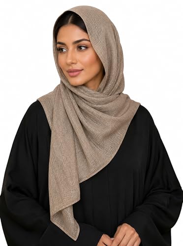 Lightweight Cotton Linen Feel Scarf Shawl Wrap Hijab for Women, Travel Fall Winter Gift - color: Mcspz2530-7#camel