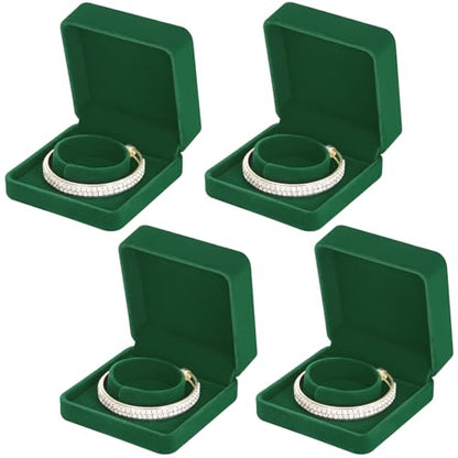 LETURE 4 Pieces Classic Velvet Bracelet Bangle Pendant Necklace Gift Box, Travel Jewelry Box Display Storage Case for Gift, Wedding, Engagement, Proposal, Birthday (4PCS Bracelet-GREEN) - color: 4PCS Bracelet-GREEN