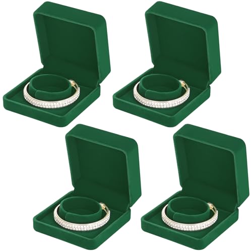 LETURE 4 Pieces Classic Velvet Bracelet Bangle Pendant Necklace Gift Box, Travel Jewelry Box Display Storage Case for Gift, Wedding, Engagement, Proposal, Birthday (4PCS Bracelet-GREEN) - color: 4PCS Bracelet-GREEN
