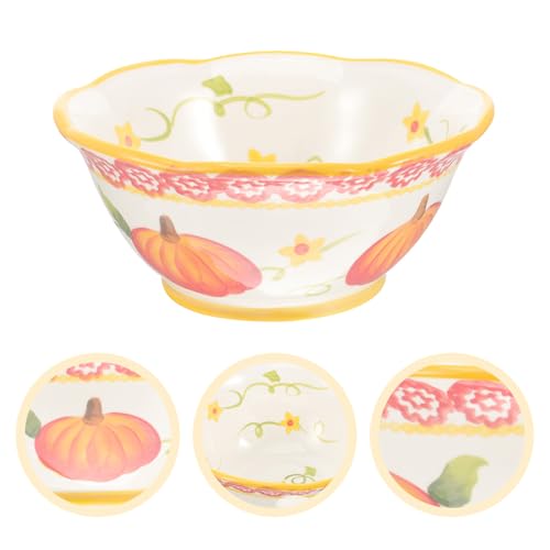 Hemobllo Ceramic Pumpkin Serving Bowl Large Embossed Halloween Thanksgiving Food Bowl Divided Salad Pasta for Household and Restaurant Use