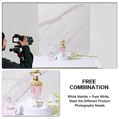 BEIYANG 2 Marble 24x24 Inch Photography Backdrop Boards with 2 PCS Bracket for Flat Lay or Food Photography Background Marble and White Backdrop Photo Table Backdrop - color: Marble