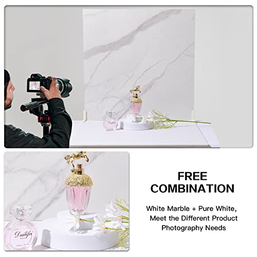 BEIYANG 2 Marble 24x24 Inch Photography Backdrop Boards with 2 PCS Bracket for Flat Lay or Food Photography Background Marble and White Backdrop Photo Table Backdrop - color: Marble