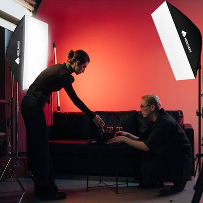 Softbox Photography Lighting Kit, 2Pcs 25" x 28" 75W COB LED Softbox with Remote, 2700K-5600K, Adjustable Light Stands & Gel Filters, Portable Photography & Video Kit for Studio Lights