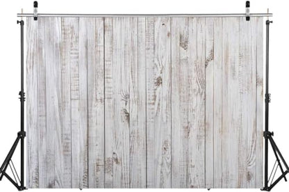 Vintage Wood Backdrop - Retro Rustic Photography & Video Studio Props, White & Gray, 10x8ft - size: 10x8ft