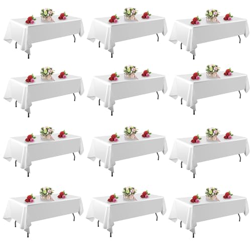 FINDYOU 12 Pack White Table Cloth Rectangle Table 60 x 102 Inch Tablecloths for 6 Foot Rectangle Tables. Stain and Winkle Resistant Polyester Washable White Cloths for Parties - color: White, size: 60x102 Inch-12pack