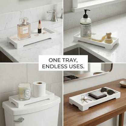 Countertop Vanity Tray - Silicone Bathroom Sink Organizer & Kitchen Soap Tray, Footed Anti-Slip Design, Waterproof Caddy for Perfume, Jewelry, Makeup, Bottle, Oil, Sponge Holder, White (L10 x W 4.2") - color: White