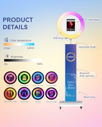HARZHI Portable Photo Booth Compatible with iPad, Photo Booth Stand Shell, Perfect for Weddings and Parties, Free ChackTok Membership, Free Custom Logo, with Flight Case (White, Photobooth-Pro) - color: White