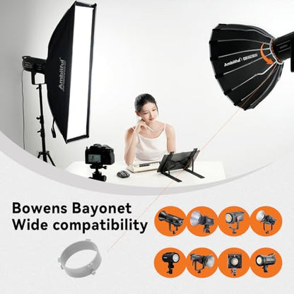 Ambitful 23.6''/60cm Quick Release Parabolic Softbox, Hexadecagon Bowens Mount Softbox with 2 Diffusers & Honeycomb Grid, Carrying Bag, Compatible with Studio Speedlite Flash and Monolight - size: Q9-60cm