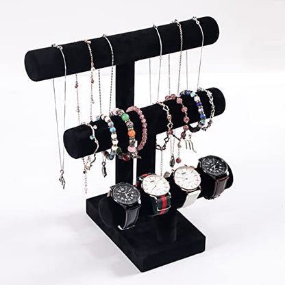 Pangkeep 3 Tier Bracelet Holder,Bracelet Displays for Selling,Jewelry Display Stand for Bangles Necklaces Hair ties Scrunchies Watches (Black) - color: Black