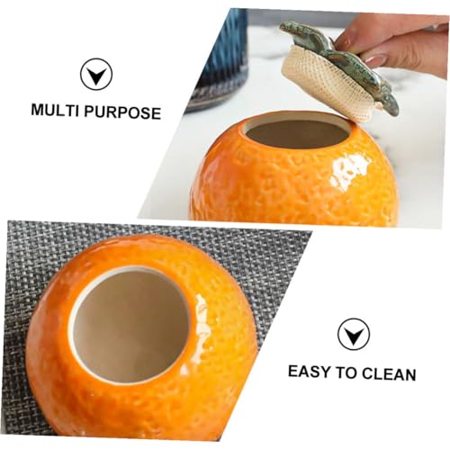 KICHOUSE Ceramic Orange Fruit Shaped Tea Storage Jar Small Decorative Canister with Lid for Home Kitchen Photography Props