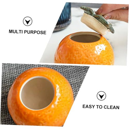 KICHOUSE Ceramic Orange Fruit Shaped Tea Storage Jar Small Decorative Canister with Lid for Home Kitchen Photography Props