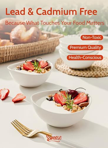 Sweese 10 oz Small White Porcelain Bowls - Set of 6 Dessert, Ice Cream, Snack & Yogurt Bowls, Ceramic Serving Bowls for Rice or Soup - color: White, style: Small (10 oz)