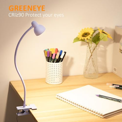 LiFMIRA Clip on Lamp USB Reading Light, 3 Color Modes, 10 Brightness Dimmable, Flexible Gooseneck Desk Lamp with Clamp, Eye Care Clip on Light for Bed Headboard Desk Home Dorm - color: Lilac Purple