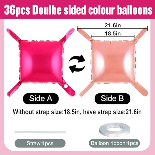 36Pcs Hot Pink and Rose Gold Square Foil Balloons Wall Backdrop, Double Sided Metallic Foil Balloons Tunnel Arch Garland Kit for Photo Booth Birthday Wedding Halloween Christmas Party Decorations - color: Hot Pink and Rose Gold, size: 36PCS