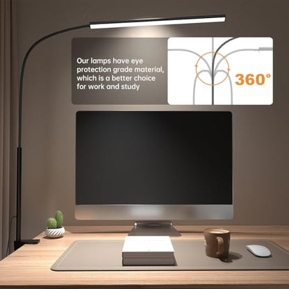 LED Desk Lamp with Clamp, Eye-Protection Clip on Desk Lamp, 5 Modes 10 Brightness Adjustment, 360°Flexible Gooseneck Lamp for Home Office, Lamps with USB Adapter，Black - color: Plus.-Black