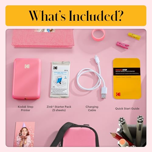 Kodak Step Instant Color Photo Printer with Bluetooth/NFC, ZINK Technology & Kodak App for iOS & Android (Pink) Starter Bundle - color: Pink, style: Starter Bundle