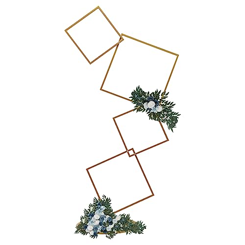 6.27FT Gold 4 Square Hoop Backdrop Stand, 4-Tier Detachable Wedding Metal Flower Arch Kit Frame for Photo Booth Background, Flower Display Background Decoration for Birthday Party (Square) - style: Square