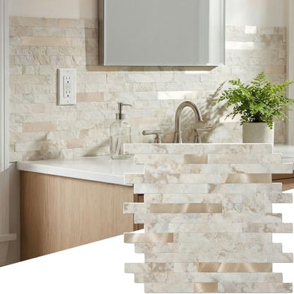 Yipscazo 2026 New Upgrade Peel and Stick Backsplash, Stick on Backsplash Tiles for Kitchen, Bathroom, Fireplace (10 Sheets, Beige Rocks) - color: Beige Rocks