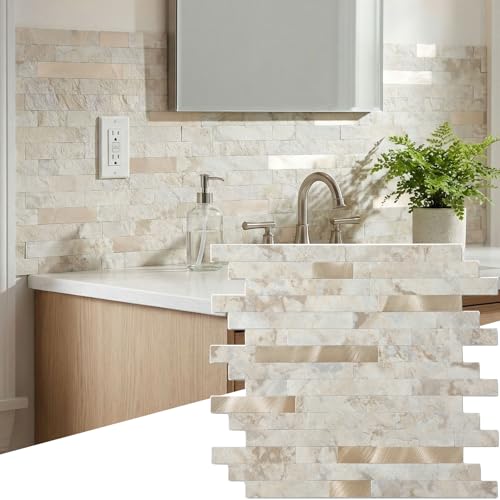 Yipscazo 2026 New Upgrade Peel and Stick Backsplash, Stick on Backsplash Tiles for Kitchen, Bathroom, Fireplace (10 Sheets, Beige Rocks) - color: Beige Rocks