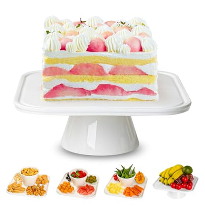 10" Square Ceramic Cake Stand 5-in-1 - White Pedestal Serving Platter for Wedding Birthday Party Baby Shower, Dessert Cupcake Fruit Display Stand, Multifunctional Kitchen Centerpiece - size: 10" x 10" x 3.7"