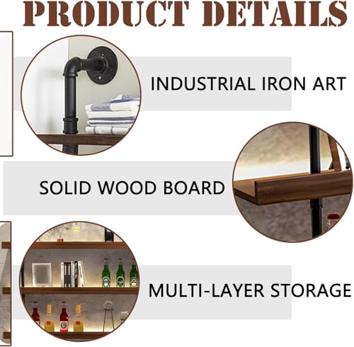 Large Wine Rack with LED Light Solid Wood Wall Mounted Wine Rack, 3-Tiers Liquor Bottles Floating Shelves Display Storage Organizer for Home Bar & Dining Room (80cm/31.4in) - size: 31.4 Inches