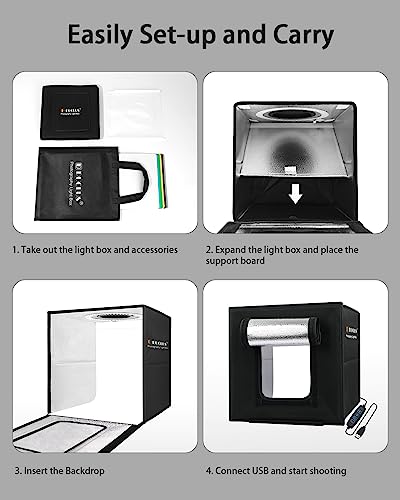 DUCLUS Light Box Photography, Portable Photo Studio Booth Box, 10" x 10" Professional Mini Shooting Tents with 104 LED Lights Dimmable, 6 Backdrops for Small Product: Jewelry, Miniature Models etc. - size: 10*10 inch