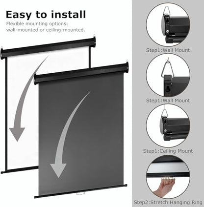 Retractable White Background Screen 36" x 56" Portable Roll-Up, Pull-Down Background, Black and White Double-Sided Design, PVC Material, Suitable for ID Card Passport Photo Photography