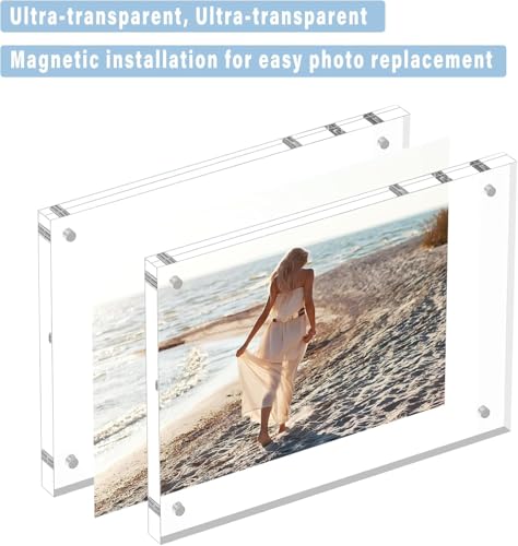 HELPLEX Acrylic Picture Frames 2.5x3.5, 5 Pack Magnetic Double Sided Clear Frameless Frame, 20mm Thick Free Standing Desktop Display Holder for Instant Photo Instax Mini Wallet Size 2x3 Pictures - size: 2.5x3.5(5 PACK)