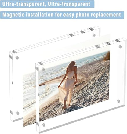 HELPLEX Acrylic Picture Frames 2.5x3.5, 5 Pack Magnetic Double Sided Clear Frameless Frame, 20mm Thick Free Standing Desktop Display Holder for Instant Photo Instax Mini Wallet Size 2x3 Pictures - size: 2.5x3.5(5 PACK)