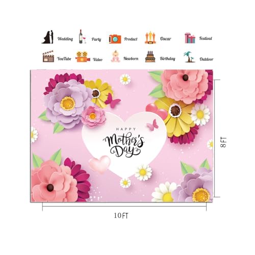 CHAIYA 10X8ft Mother's Day Background Pink Flower Love Background Festival Party Decoration Activity Gift Banner Photo Booth Photo Props CY-149 - size: 10′x8′