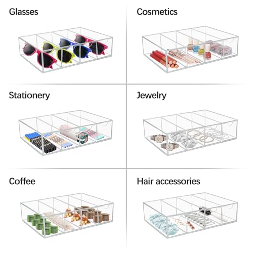 RETON 5 Sets Acrylic Sunglasses Organizers with 20 Drawers, Clear Eyeglass Holder for Glasses Display, Plastic Makeup Storage for Eyewear Watch Art Craft Cosmetic Jewelry Office Desktop