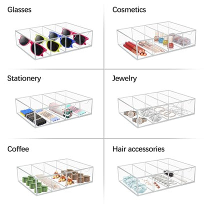 RETON 5 Sets Acrylic Sunglasses Organizers with 20 Drawers, Clear Eyeglass Holder for Glasses Display, Plastic Makeup Storage for Eyewear Watch Art Craft Cosmetic Jewelry Office Desktop