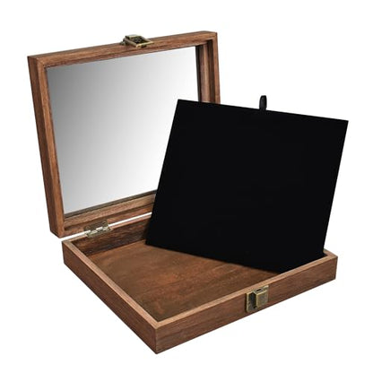 MOOCA Tempered-Glass Top Small Wooden Jewelry Display Case with Removable Black Luxurious Velvet Jewelry Display Pad, Deeper 2.2" Design for Collectibles, Brown Color. - color: Brown With Velvet Pad