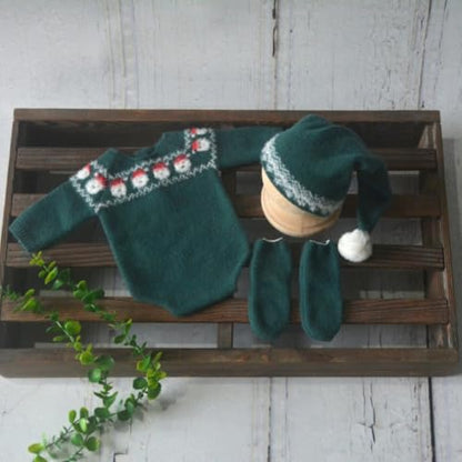 Christmas Newborn Baby Photo Shoot Props Outfits Crochet Clothes Santa Claus Red Hat Pants Photography Props - color: Green