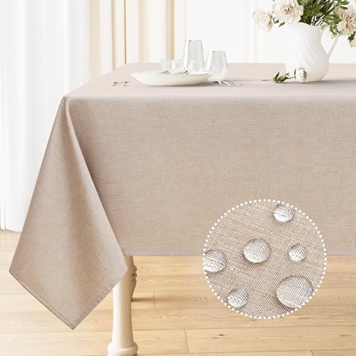 Smiry Square Table Cloth Linen Textured, Waterproof Spillproof Anti-Wrinkle Burlap Tablecloth, Washable Decorative Fabric Table Cover for Dining, Party, Banquet, 54 x 54 Inch, Linen - color: Linen, size: 54" x 54" (Square)