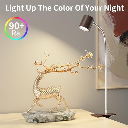 Dott Arts Desk Lamp,USB Clip On Light with 3 Color Modes,LED 10 Levels Brightness Reading Lamp, 360° Gooseneck Book Light,Eye-Care Reading Light for Home Office,Headboards Brown - color: Brown