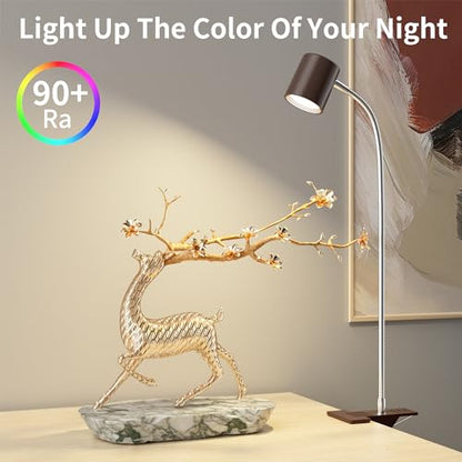 Dott Arts Desk Lamp,USB Clip On Light with 3 Color Modes,LED 10 Levels Brightness Reading Lamp, 360° Gooseneck Book Light,Eye-Care Reading Light for Home Office,Headboards Brown - color: Brown