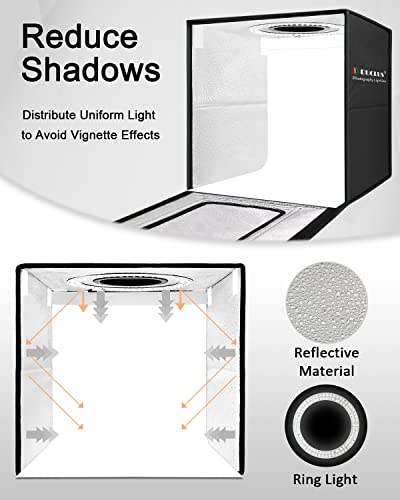 DUCLUS Photo Light Box 16x16 inch, Professional Light Box for Product Photography with Upgraded 18W Dimmable 160 LEDs, USB-C Power, and 8 Backdrops for Jewelry, Food & Small Item Shooting - size: 16 inches