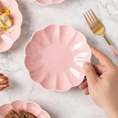 Small Dessert Plates Set of 4,Ceramic Dinner Plates 6 Inch for Appetizer, Fruits, Cake, Salad,Microwave Safe,Christmas Gift,Pink - color: Pink