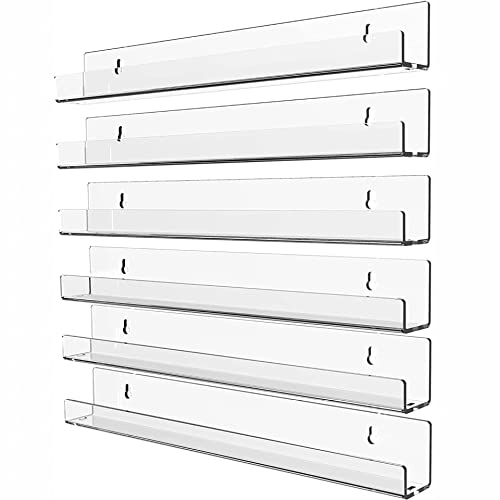 KLGO 15 Inch Invisible Acrylic Floating Wall Ledge Shelf,Wall Mounted Nursery Kids Bookshelf, Invisible Spice Rack, Clear 5MM Thick Bathroom Storage Shelves Display Organizer,Transparent (6 Pack) - size: 15Inch Pack of 6