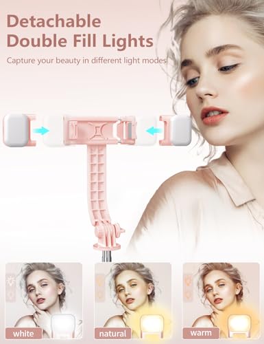 Selfie Stick with Light, 45'' Selfie Stick Tripod with Wireless Remote, Portable Travel Phone Tripod Compatible with iPhone 15 Pro Max/15/14 Pro/14/13, Samsung S22/ S23 Ultra/Android Smartphone (Pink) - color: Pink - 45" Standard Height