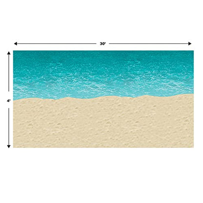 Beistle Printed Plastic Ocean & Sandy Beach Photo Backdrop Summer Tropical Photography Background for Luau Party, Pkg of 1, Blue/Sand - style: Ocean & Beach