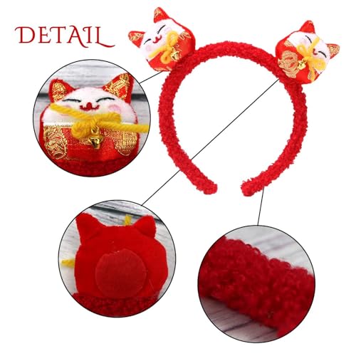 Ecuupas The Spring Festival Headband Cute Cat Hairband Fortune Cat Hair Hoop New Year Headband Women Girls Hair Accessories for Lunar New Year Party Festival Supplies
