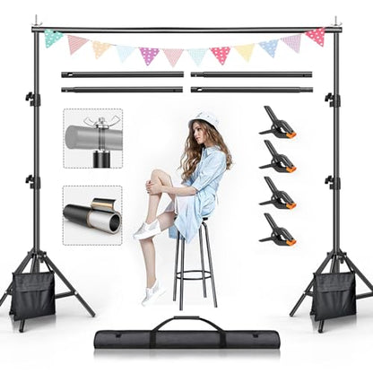 BEIYANG Backdrop Stand, 7.5 FT x 10 FT Adjustable Photography Background Support System Kit with Carrying Bag for Photo Video Studio - size: 7.5*10FT