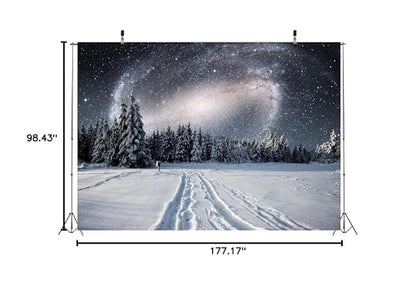 BELECO 15x8ft Fabric Winter Snowy Forest Night Photography Backdrop Galaxy Sky Stars White Snow Trees Wintry Scene Background for Christmas New Year Party Decorations Holiday Outdoor Photo Props - size: 15x8FT