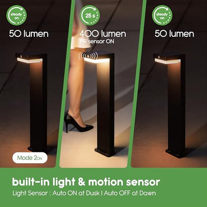 20.5" Solar Pathway Lights - Walkway Solar Lights for Outside - PIR Sensor & Two Lighting Modes - Rechargeable Battery Lasts Up to 55 Hours - 3000K - IP44 Weather Resistant - 4 Pack - size: 4 Pack Landscape Lights