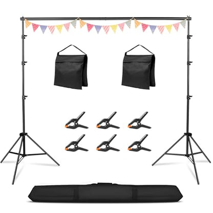 10x10FT Adjustable Photography Backdrop Stand Kit Photo Studio Background Support with 4 Crossbars 6 Clamps 2 Sandbags