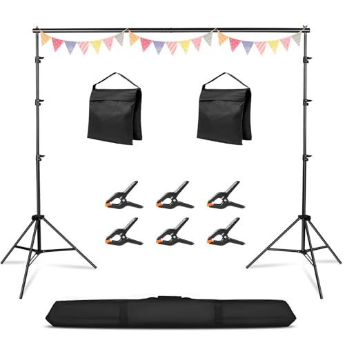 10x10FT Adjustable Photography Backdrop Stand Kit Photo Studio Background Support with 4 Crossbars 6 Clamps 2 Sandbags