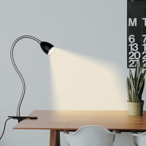 Desk lamp Eye-Caring Table Lamps, 360°Rotation Gooseneck Clip on Lamp Reading Light, Portable Reading Book Light, Clamp Light, Study Desk Lamps for Bedroom and Office Home Lighting (Black with Dimmer) - color: Black with Dimmer
