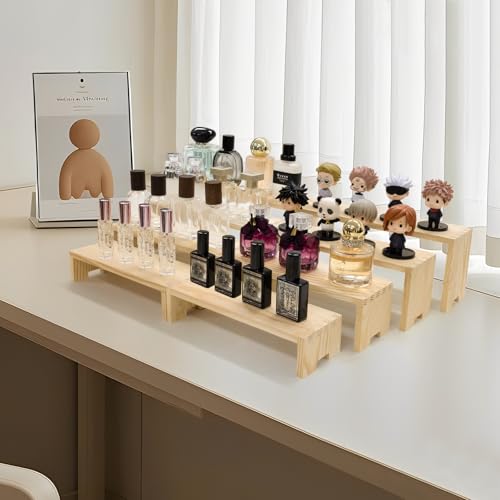 Yikaroeli 2 Set Large Wood Display Risers Wooden Riser Stands for Table Display Cupcake Stand Display Shelf 4Tiered 8Pcs Racks For Dessert Food Stands